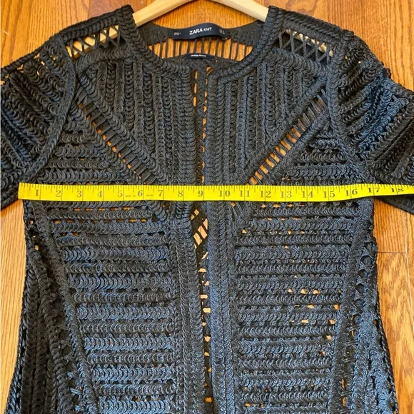 Limited Edition Zara Black Knit Heavy crochet Blazer Cardigan Boho Black Small - Picture 6 of 7